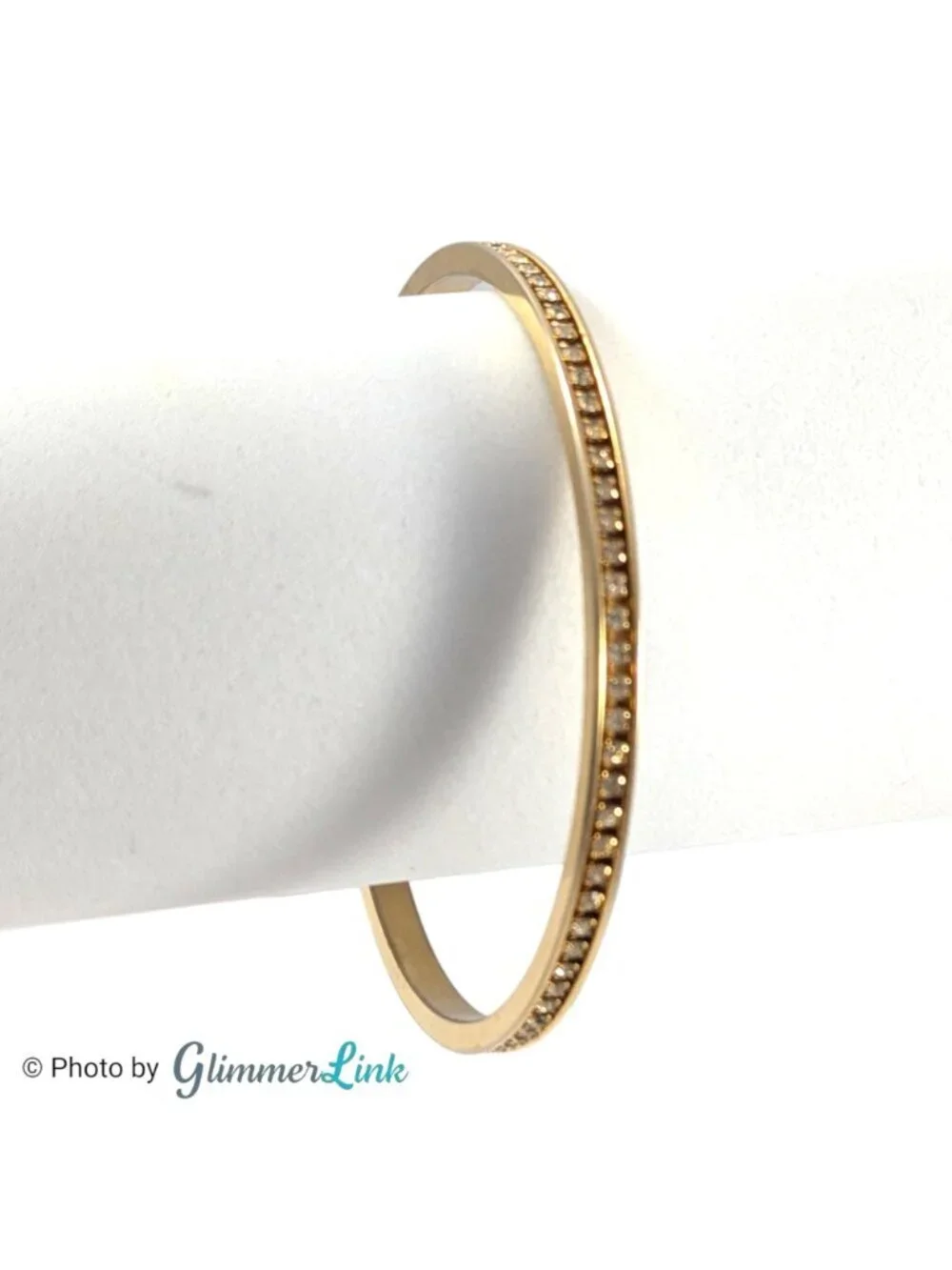 Vintage Gold Tone Rhinestone Bangle Bracelet Slim Stackable Minimalist